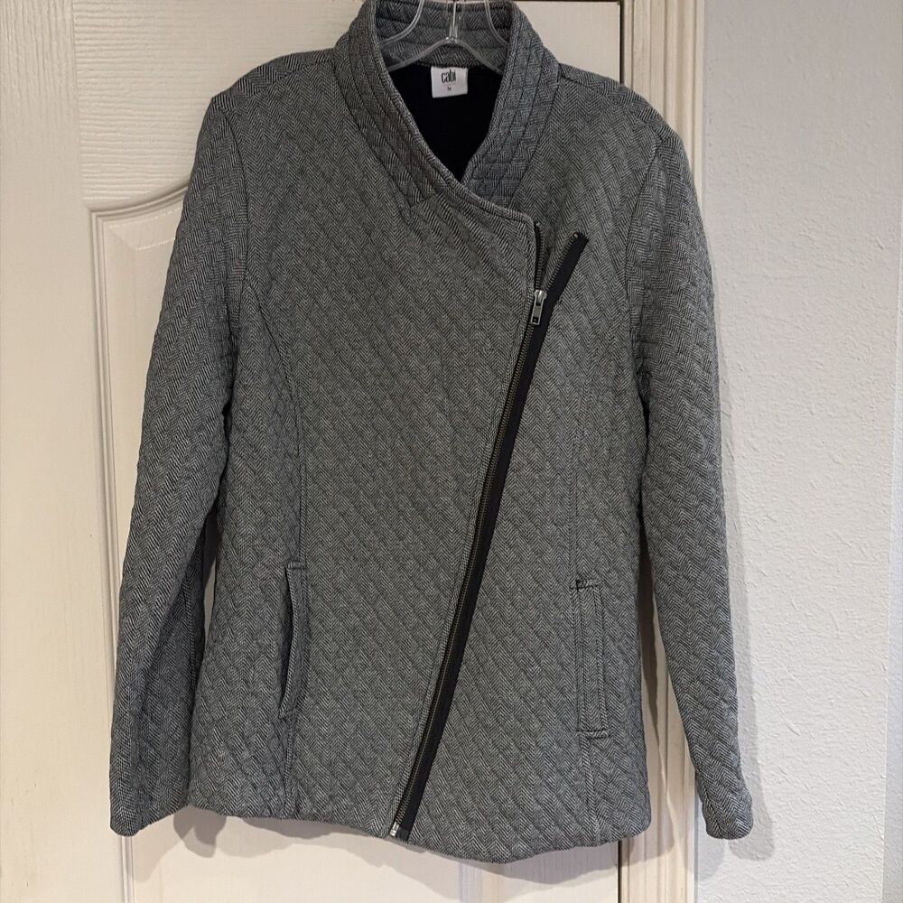 Women’s CAbi Quilted Herringbone Moto Jacket Size L style #3025